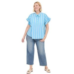 Lane Bryant Ruffle Sleeve Button Down Top Blue Stripe NWT Women's Plus Size 22